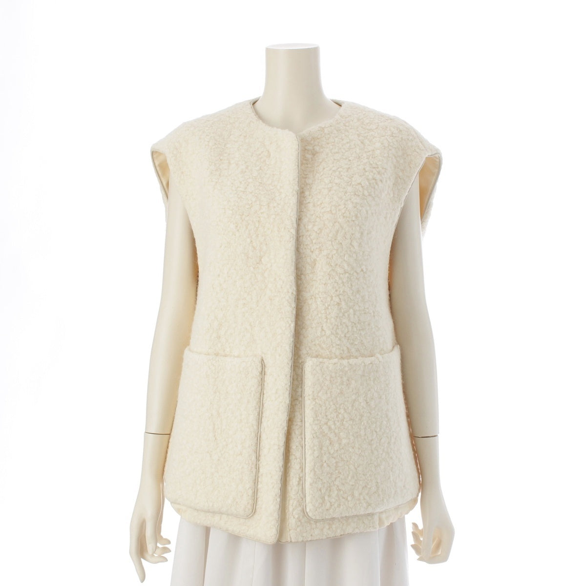 Drawer wool alpaca Leather piping boa Best Gilet Outerwear 6522-234-0740 white 36