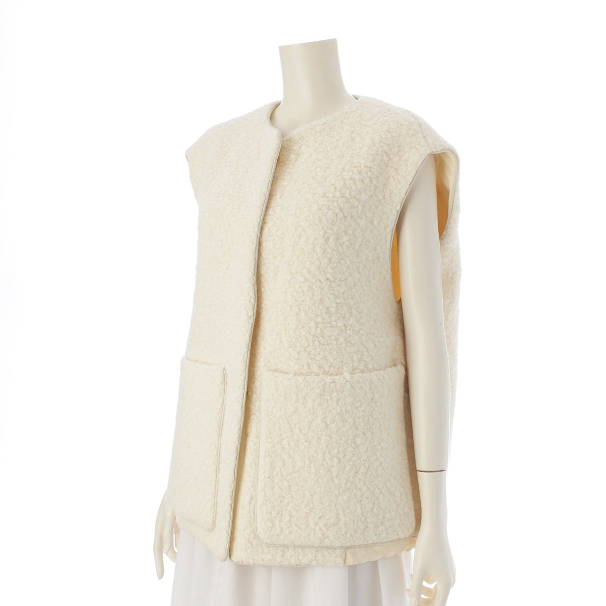 Drawer wool alpaca Leather piping boa Best Gilet Outerwear 6522-234-0740 white 36