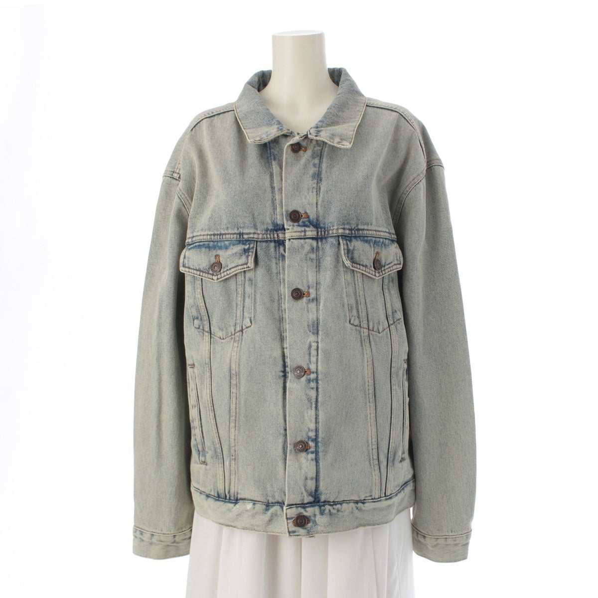 BALENCIAGA Washed Back Logo Denim Jacket 557351 Indigo 48