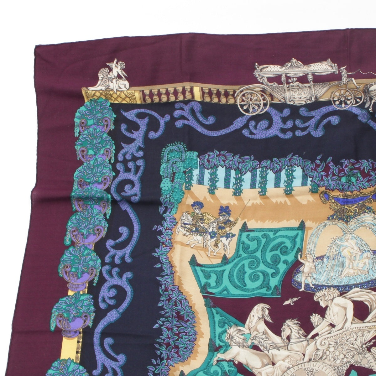 HERMES Cashmere x silk Carre Geant 140 LE PARADIS DU ROY King's Paradise Stall Purple