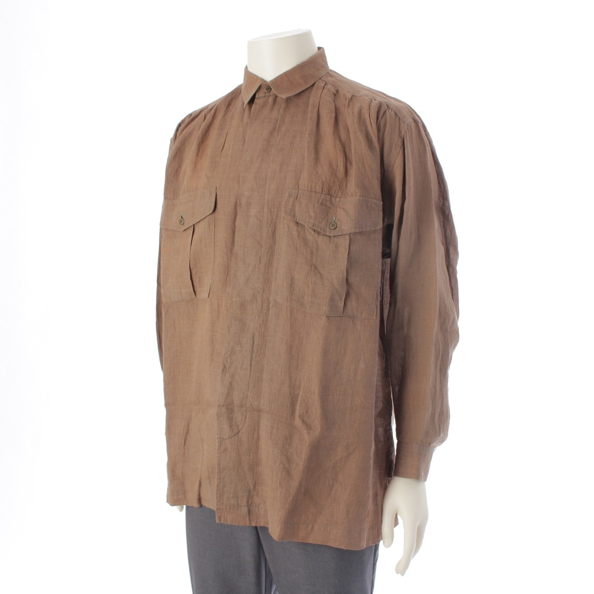 ISSEY MIYAKE MEN linen Brush tag shirring design Long sleeve shirt tops Brown M