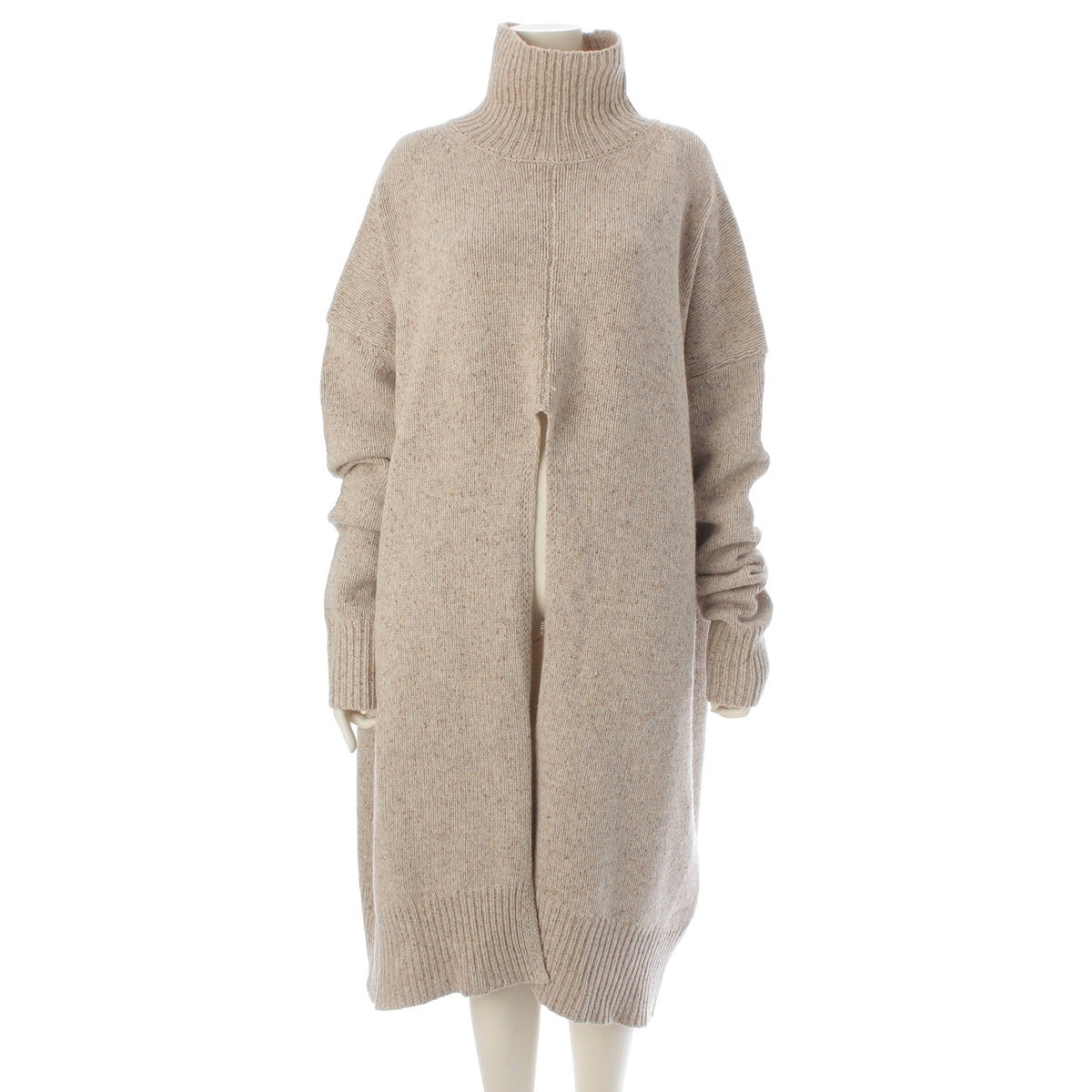 MADISON BLUE Wool Nylon Linen Turtleneck knit one piece Long sleeve MB194-8004 beige 01 S