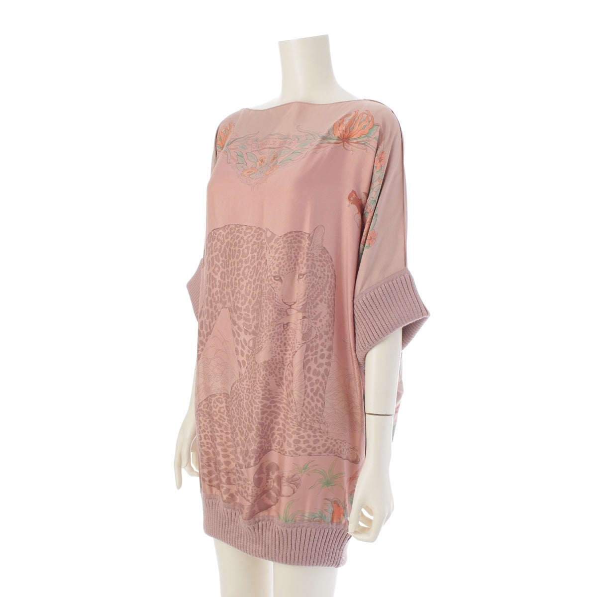HERMES Silk Alpaca Jungle love one piece Tunic pink 38