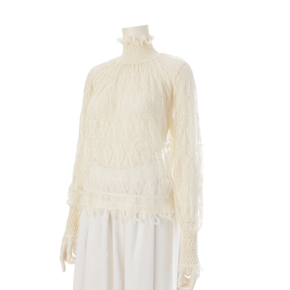 Christian Dior High neck lace knit tops 124S34AS763 off white F36
