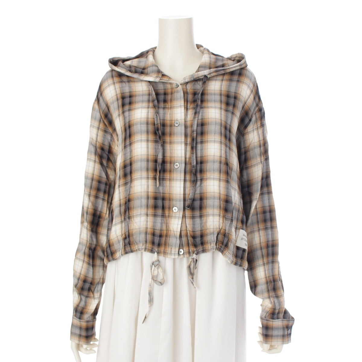 ACNE STUDIOS Hooded Cropped Check Long sleeve shirt tops beige 32