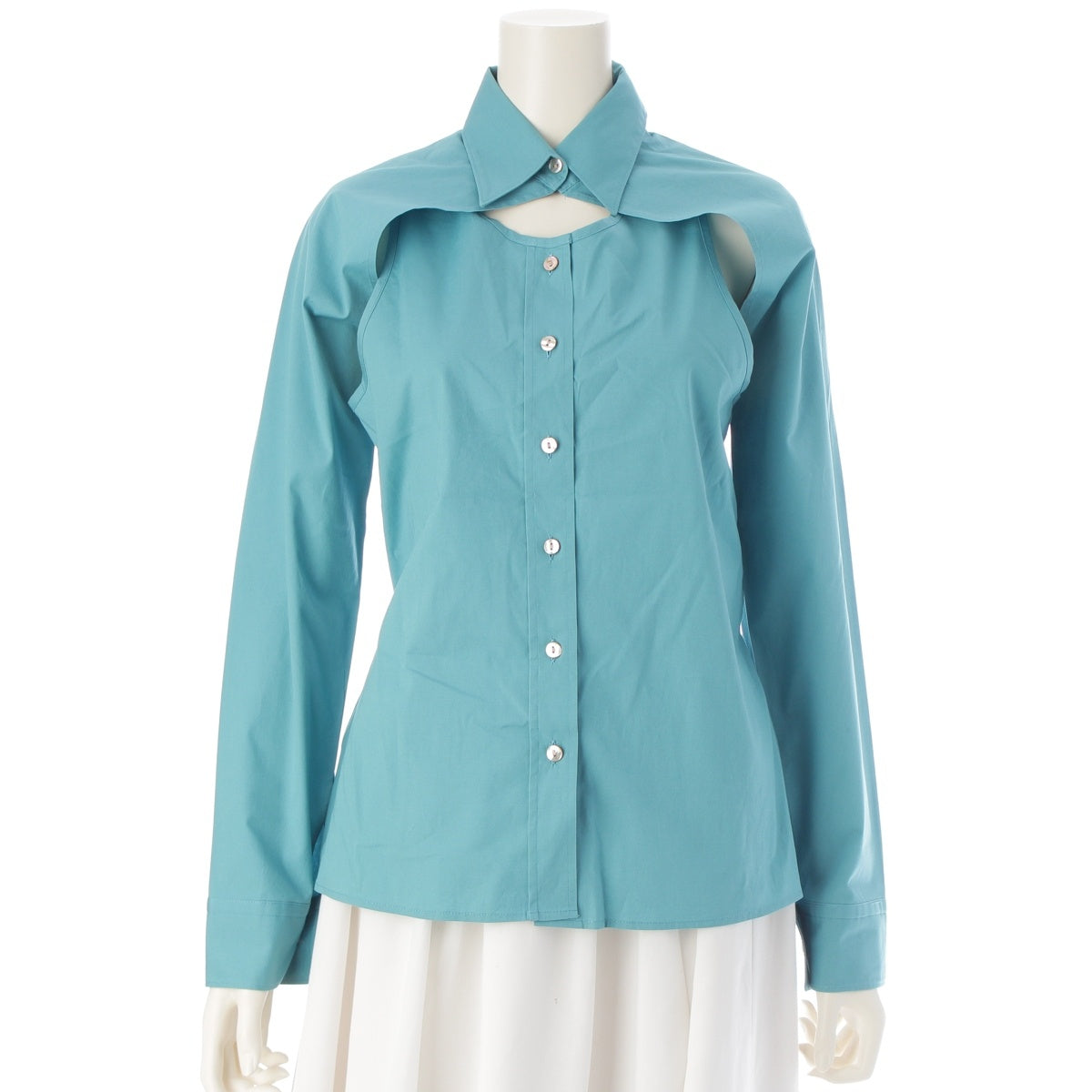 JEAN-PAUL GAULTIER cotton Cropped Bolero Long Sleeve Shirt Sleeveless Blouse ensemble tops Light blue 40
