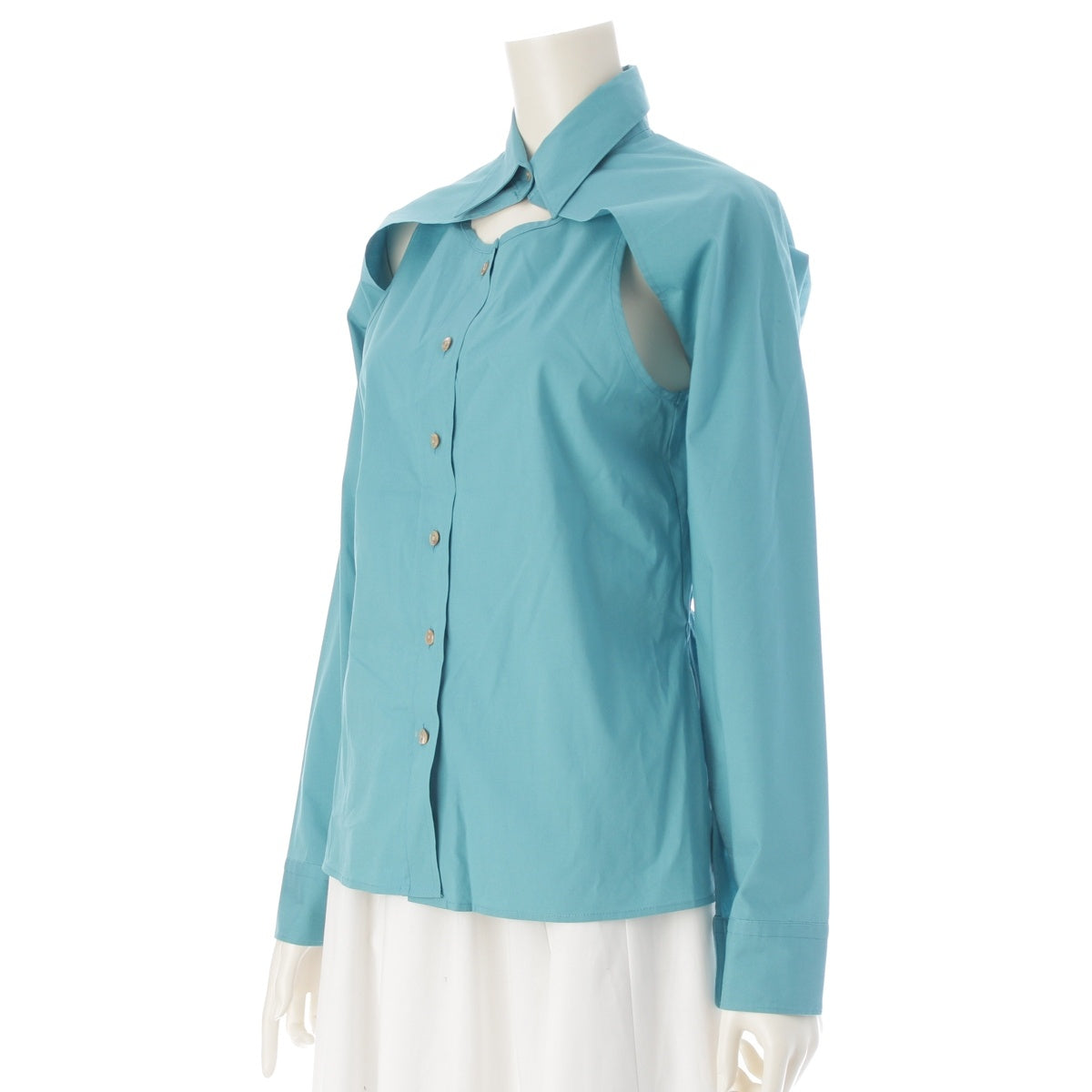 JEAN-PAUL GAULTIER cotton Cropped Bolero Long Sleeve Shirt Sleeveless Blouse ensemble tops Light blue 40