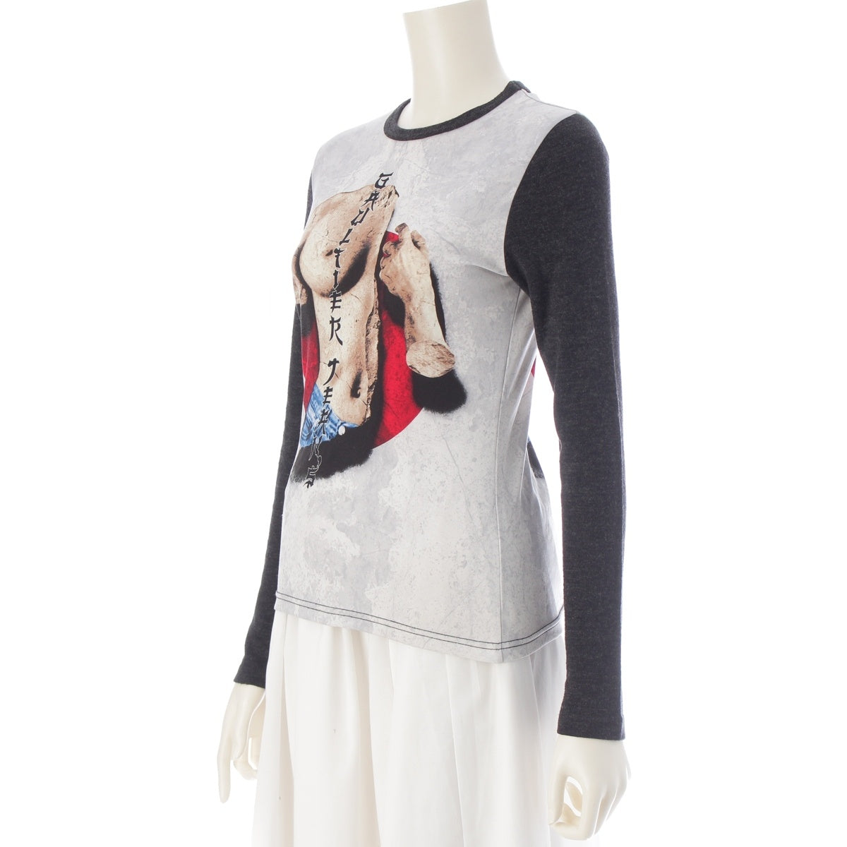 JEAN-PAUL GAULTIER acrylic wool Jeans with Kanji Print Long-sleeved T-shirt tops Black x white 40