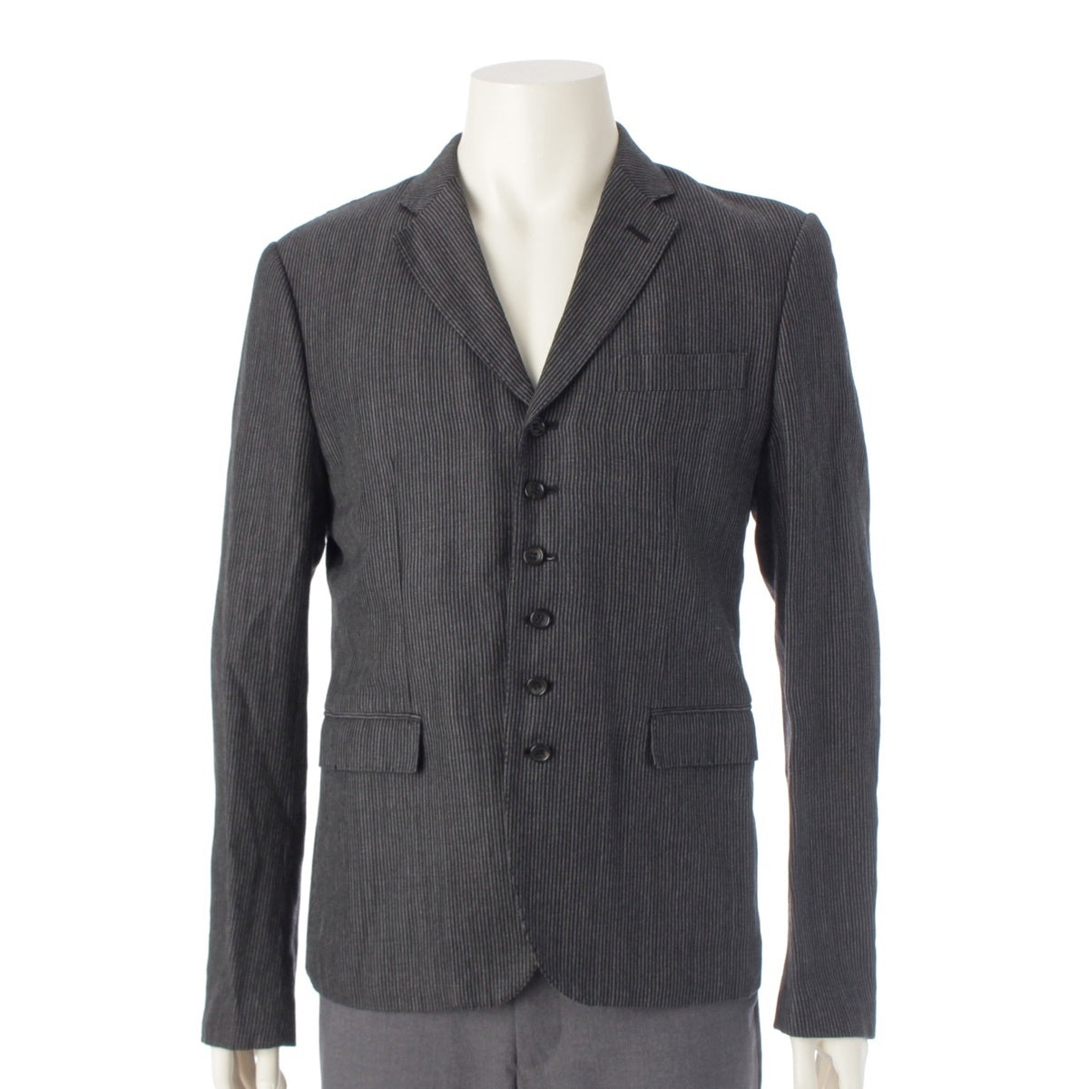 COMME des GARCONS Linen Wool stripe tailored jacket outer HE-J001 Gray black S