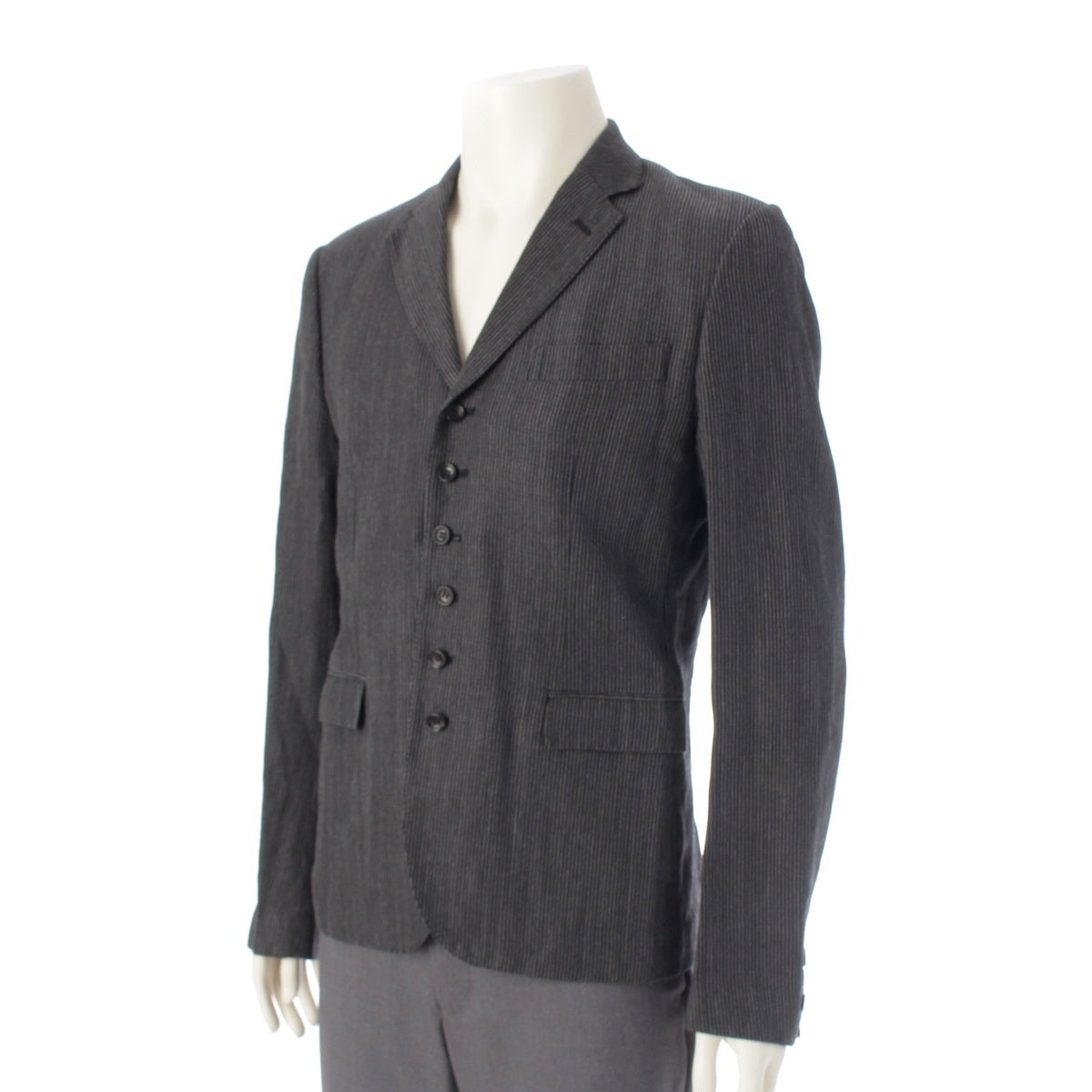COMME des GARCONS Linen Wool stripe tailored jacket outer HE-J001 Gray black S