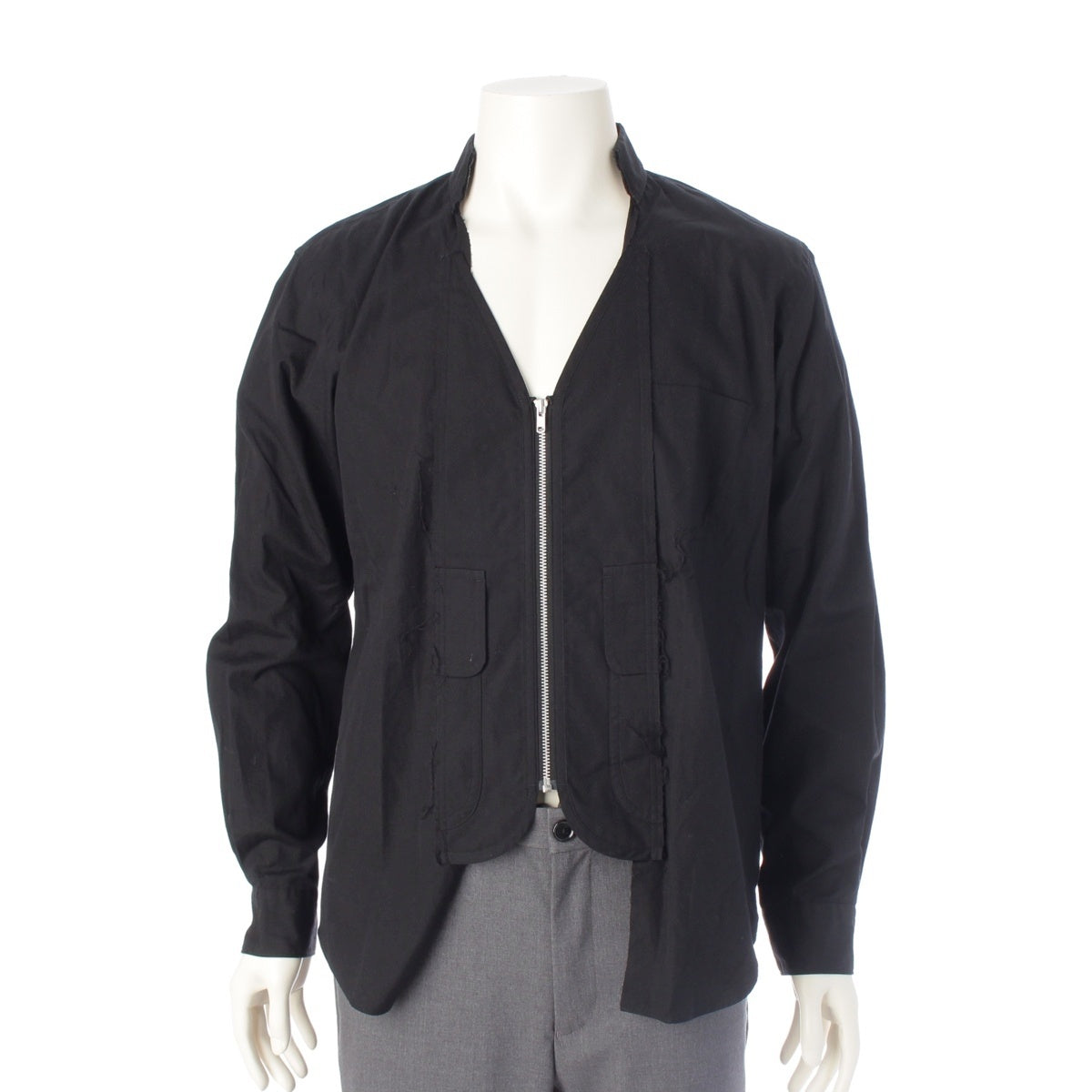 COMME des GARCONS HOMME PLUS cotton V-neck Zip Docking Silver Metal Long sleeve shirt tops PT-B004 black M