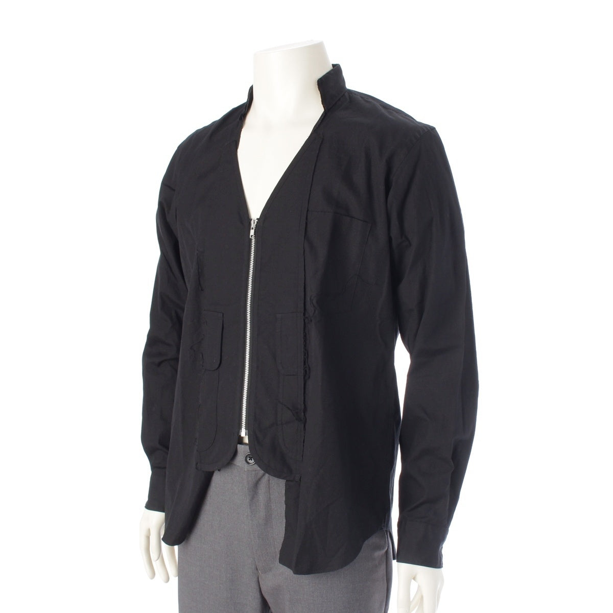 COMME des GARCONS HOMME PLUS cotton V-neck Zip Docking Silver Metal Long sleeve shirt tops PT-B004 black M