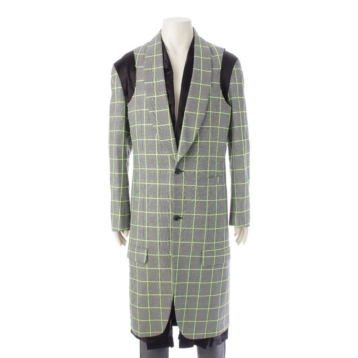 COMME des GARCONS HOMME PLUS Cupro Wool Check Layered Long coat outer PD-J049 Gray black yellow M