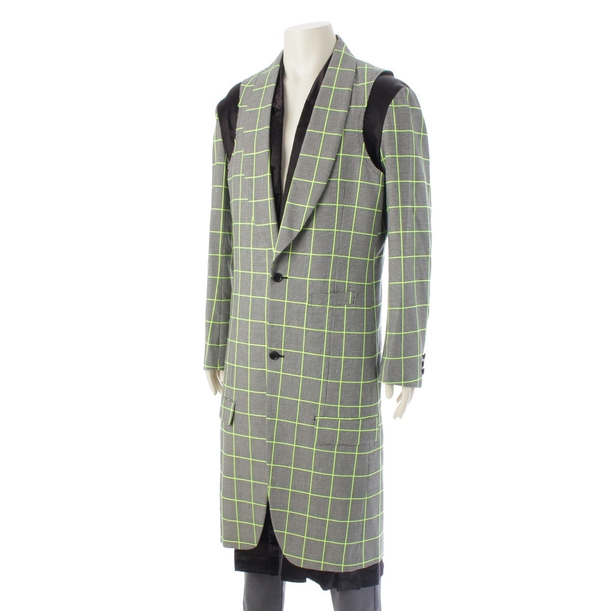 COMME des GARCONS HOMME PLUS Cupro Wool Check Layered Long coat outer PD-J049 Gray black yellow M