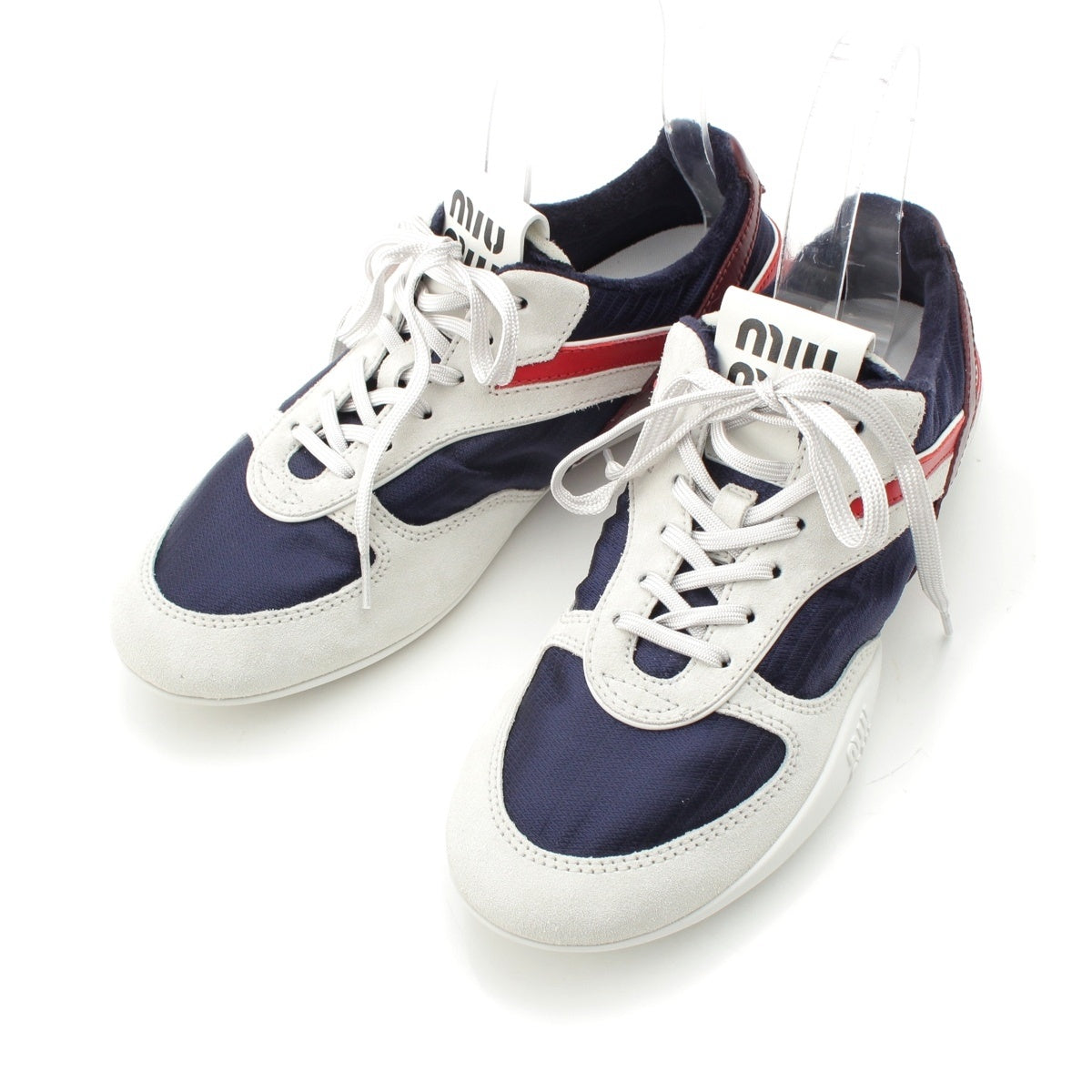 MIUMIU Diunasium Technical fabric x suede Low cut sneakers shoes 5E428E Navy White Bordeaux 38 1/2