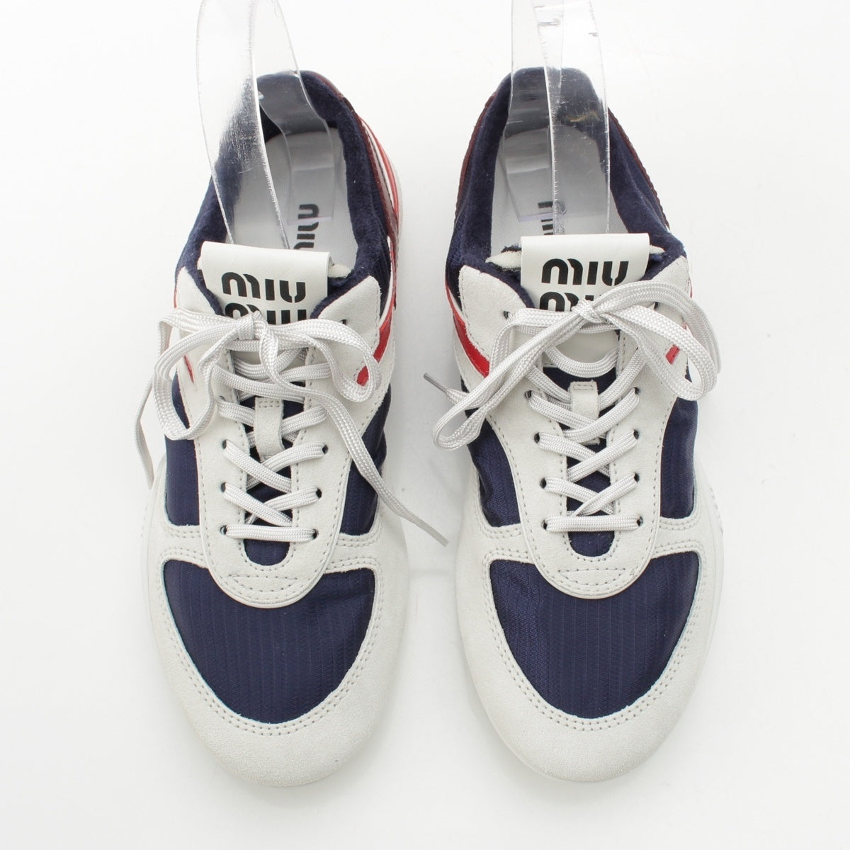 MIUMIU Diunasium Technical fabric x suede Low cut sneakers shoes 5E428E Navy White Bordeaux 38 1/2