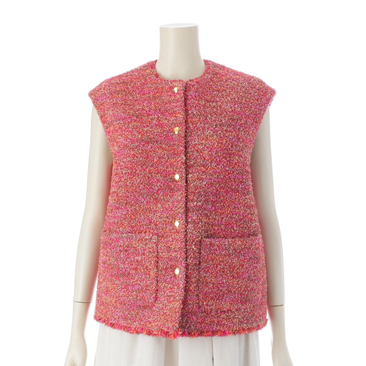 Drawer Gold button tweed gilet Best outer 6521-299-1119 Pink 36