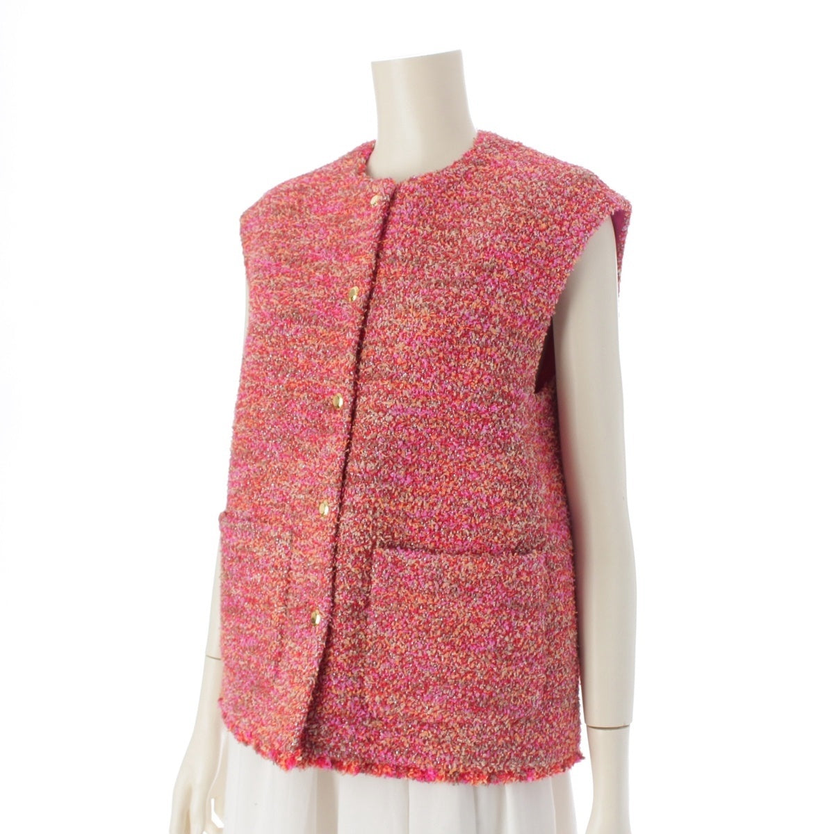 Drawer Gold button tweed gilet Best outer 6521-299-1119 Pink 36