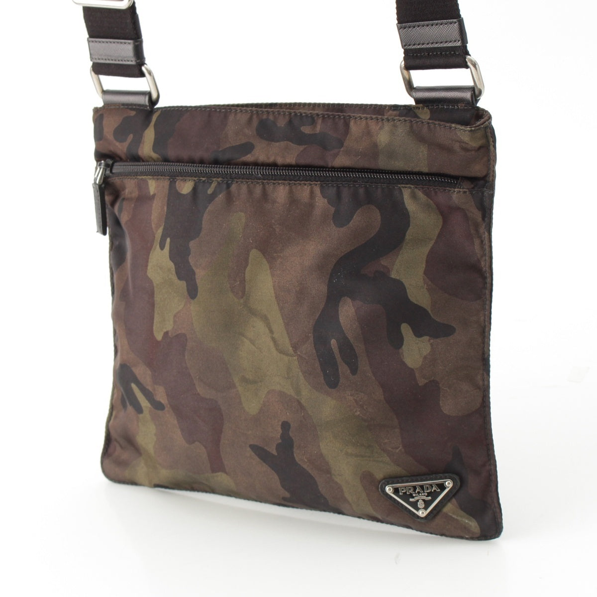 PRADA Nylon Triangle logo camouflage pattern Shoulder Bag green