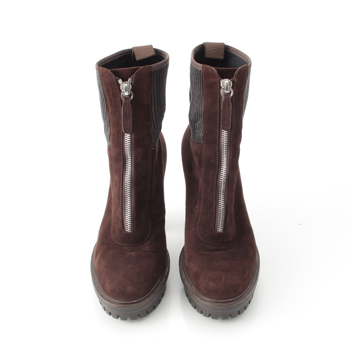 Gianvito Rossi MASON Lug sole suede Center zip Booties high heels boots shoes Brown 36