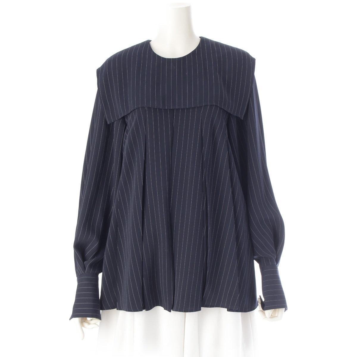 ENFOLD Pleated pullover shirt stripes blouse 300HS530-0790 Navy 38
