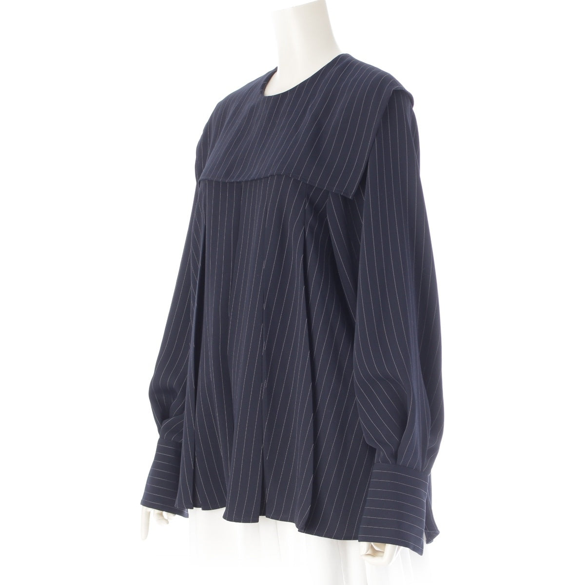 ENFOLD Pleated pullover shirt stripes blouse 300HS530-0790 Navy 38