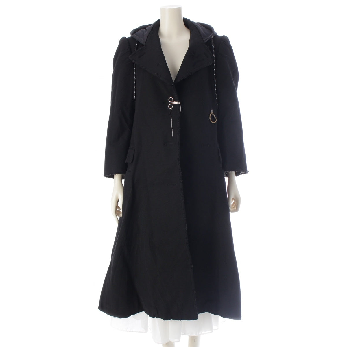 BALENCIAGA Nylon Cotton Rayon Distressed Hooded coat long 69886 Black Grey 36