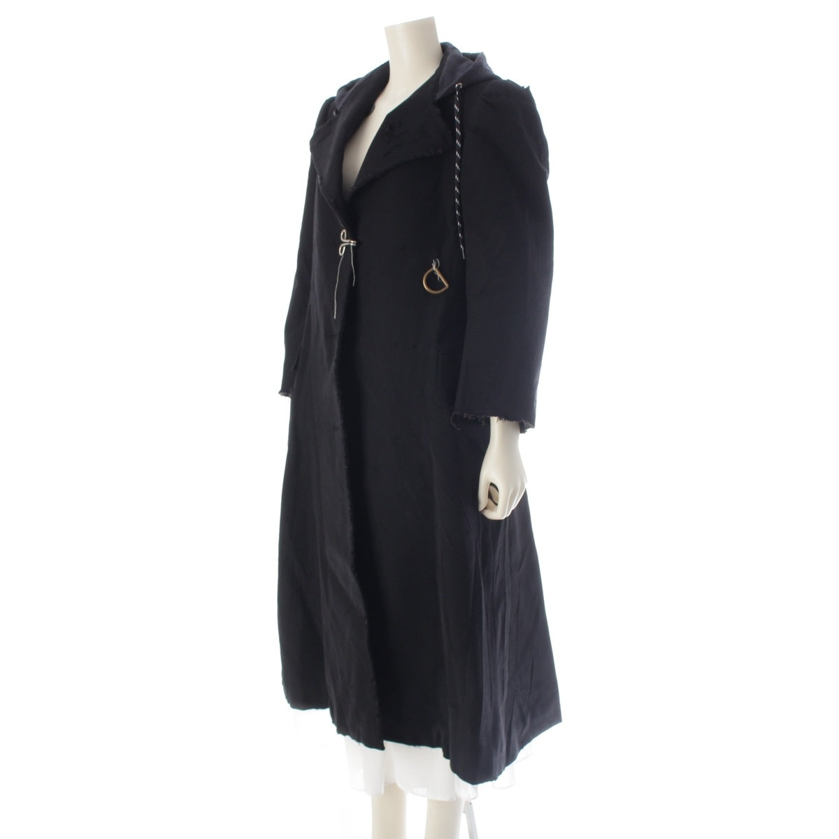 BALENCIAGA Nylon Cotton Rayon Distressed Hooded coat long 69886 Black Grey 36