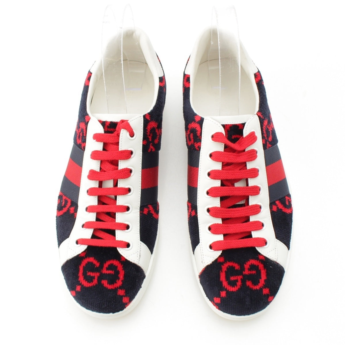 GUCCI Velor GGPattern Sherry Line Low-Cut Sneakers sneakers 576177 Navy white red 8