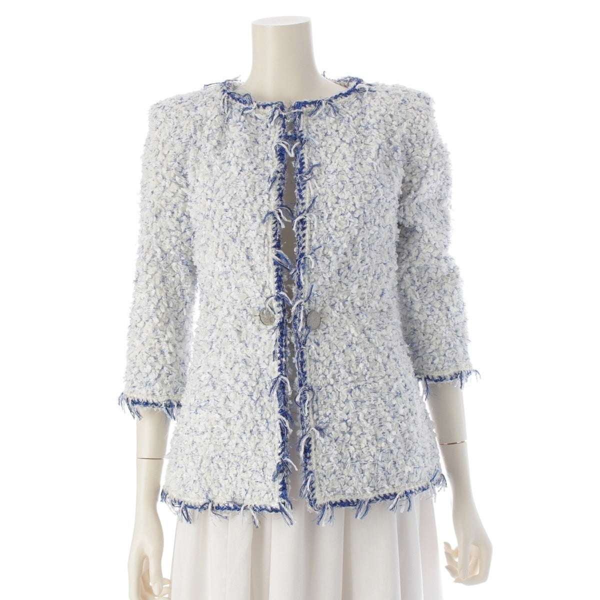 CHANEL Nylon cotton blend Lame Tweed No color jacket P58634 White blue 34