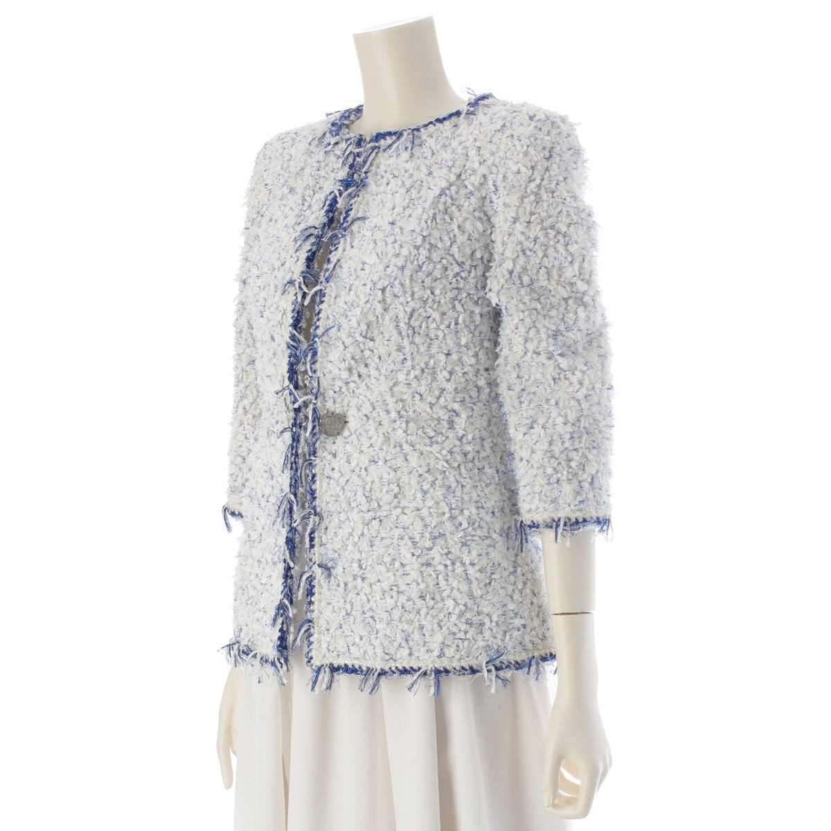 CHANEL Nylon cotton blend Lame Tweed No color jacket P58634 White blue 34