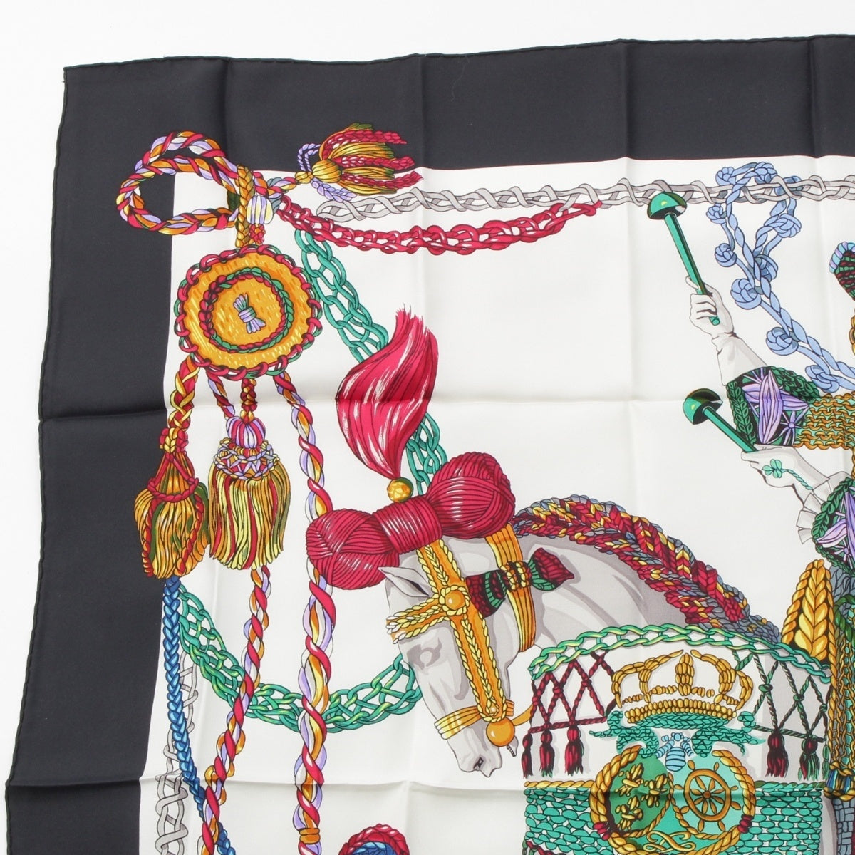 HERMES Carre 90 Le Timbalier Timpanist silk scarf black