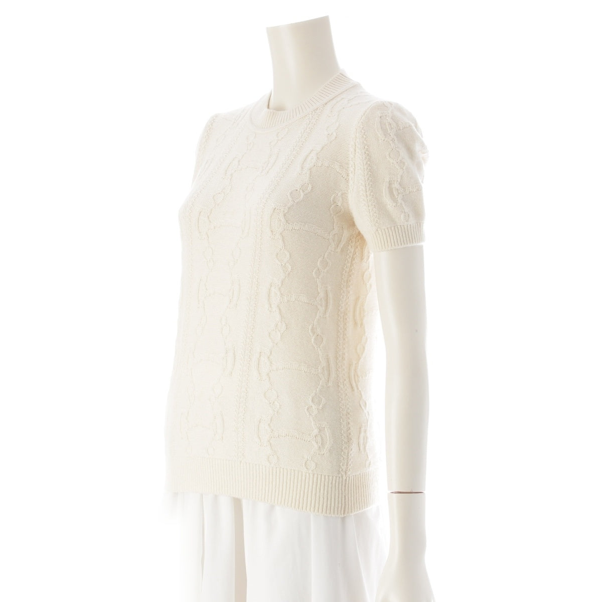HERMES morning walk wool cashmere Short sleeve knit tops 2H2666D6 Ivory 36