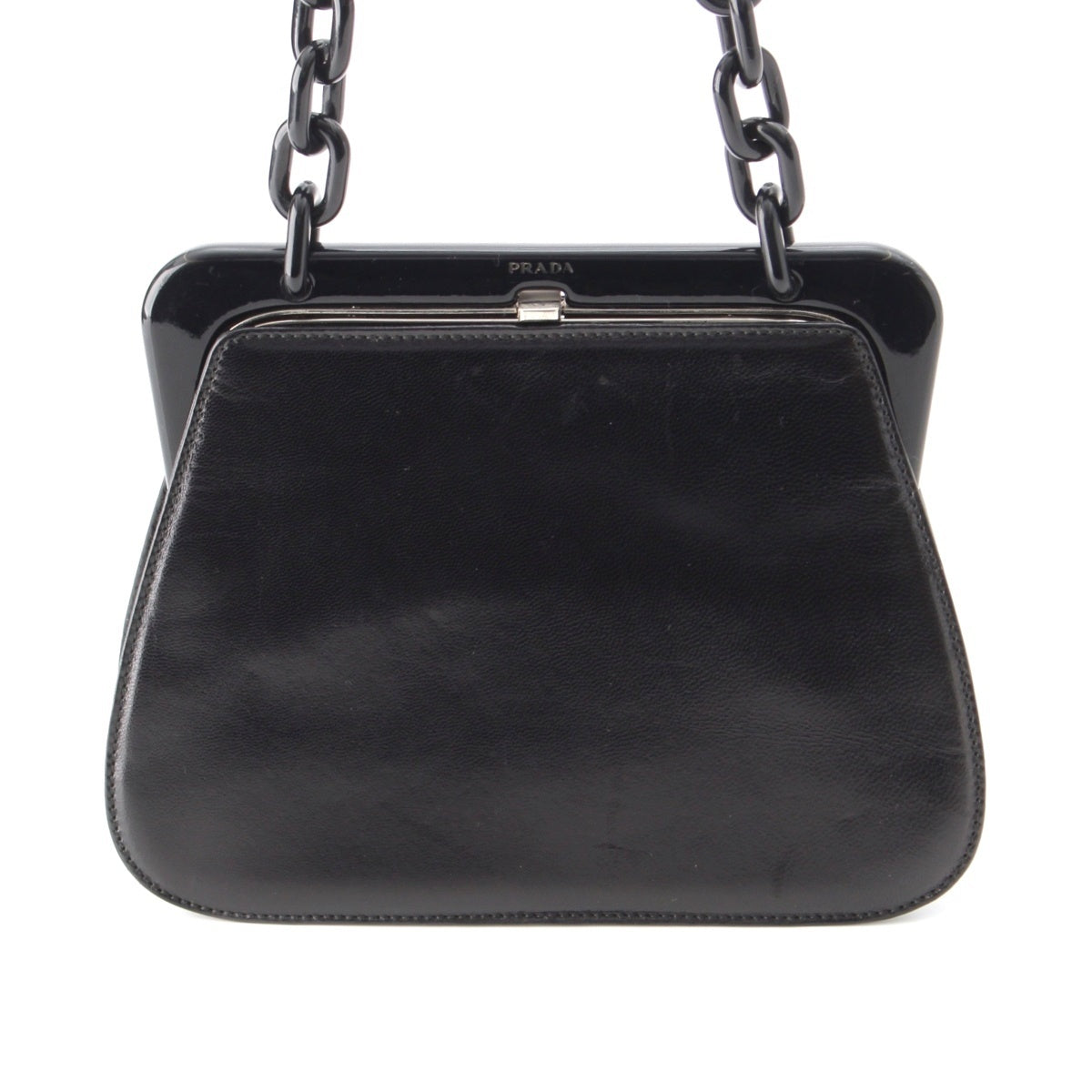 PRADA leather Plastic Chain Purse Shoulder Bag black