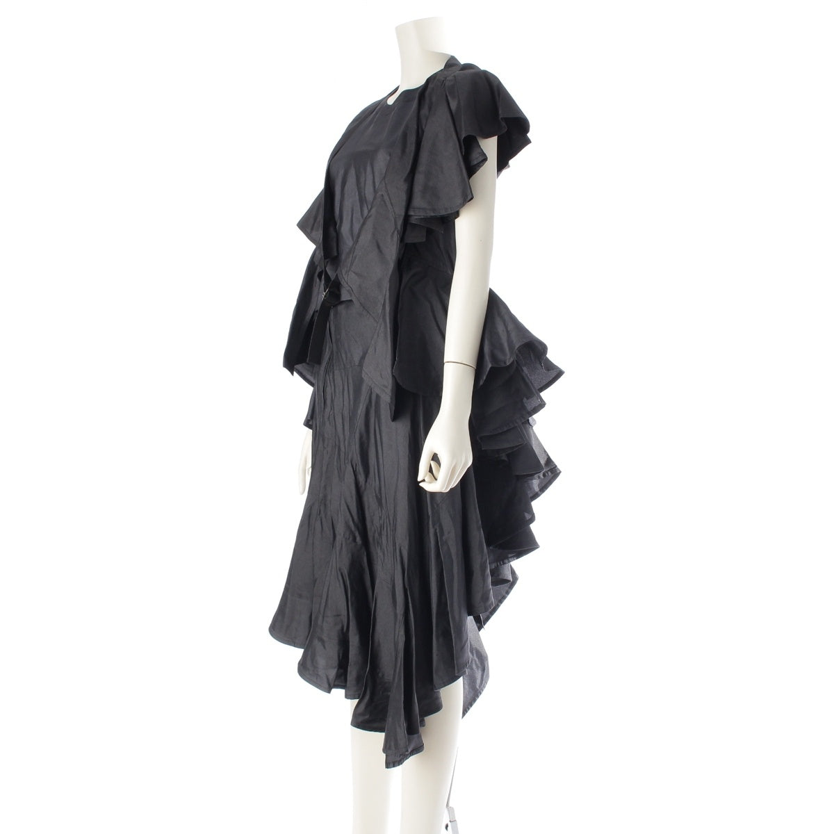 COMME des GARCONS NOIR noir silk Ruffled, irregular silk collared 3-piece set Skirt setup black M