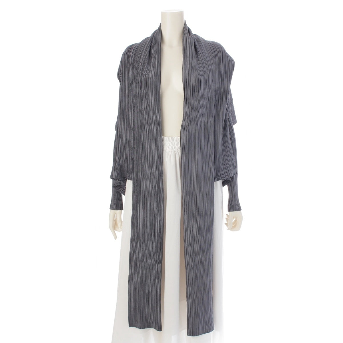 ISSEY MIYAKE Bounce Horizontal Pleated Tie Design Wide Crop Jacket gray M