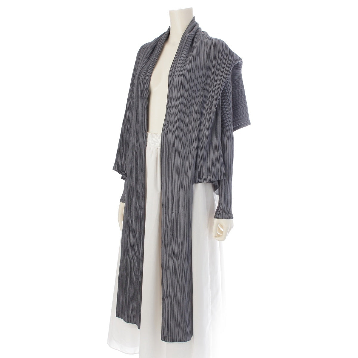 ISSEY MIYAKE Bounce Horizontal Pleated Tie Design Wide Crop Jacket gray M