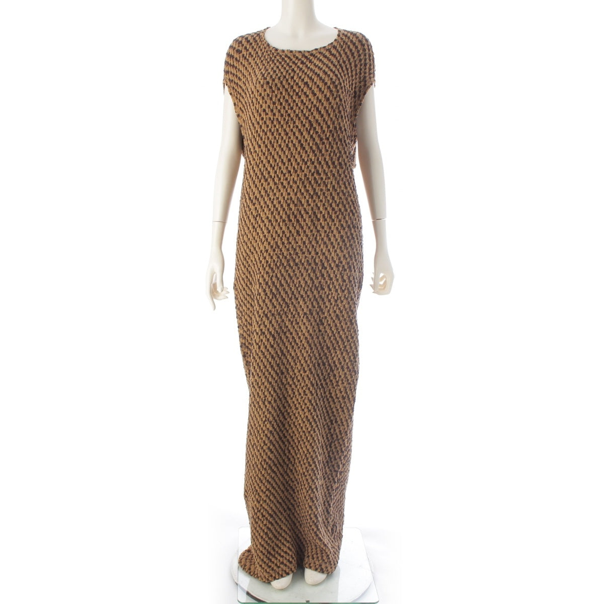 ISSEY MIYAKE cotton Brush tag deformation plane knit long one piece Brown beige M