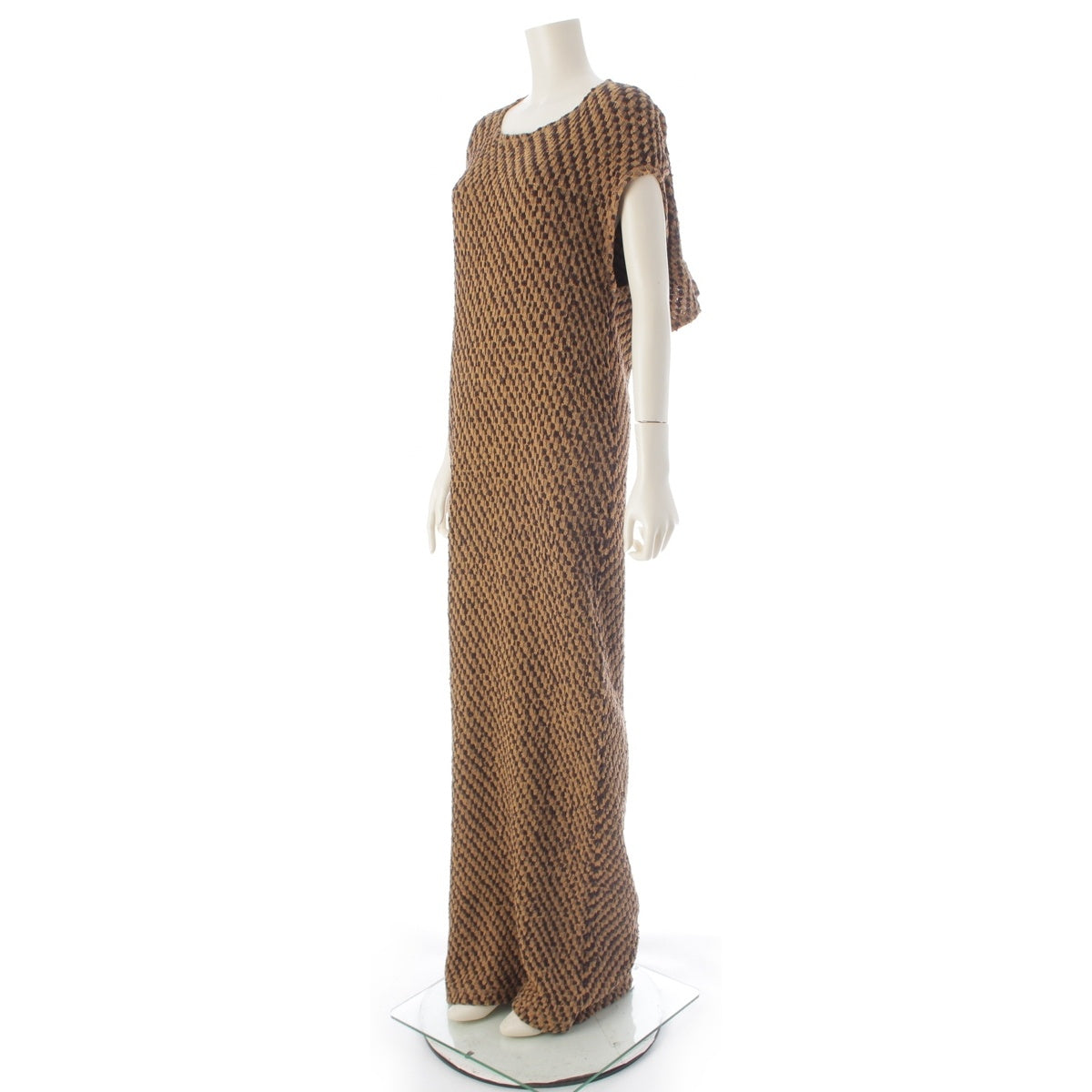 ISSEY MIYAKE cotton Brush tag deformation plane knit long one piece Brown beige M