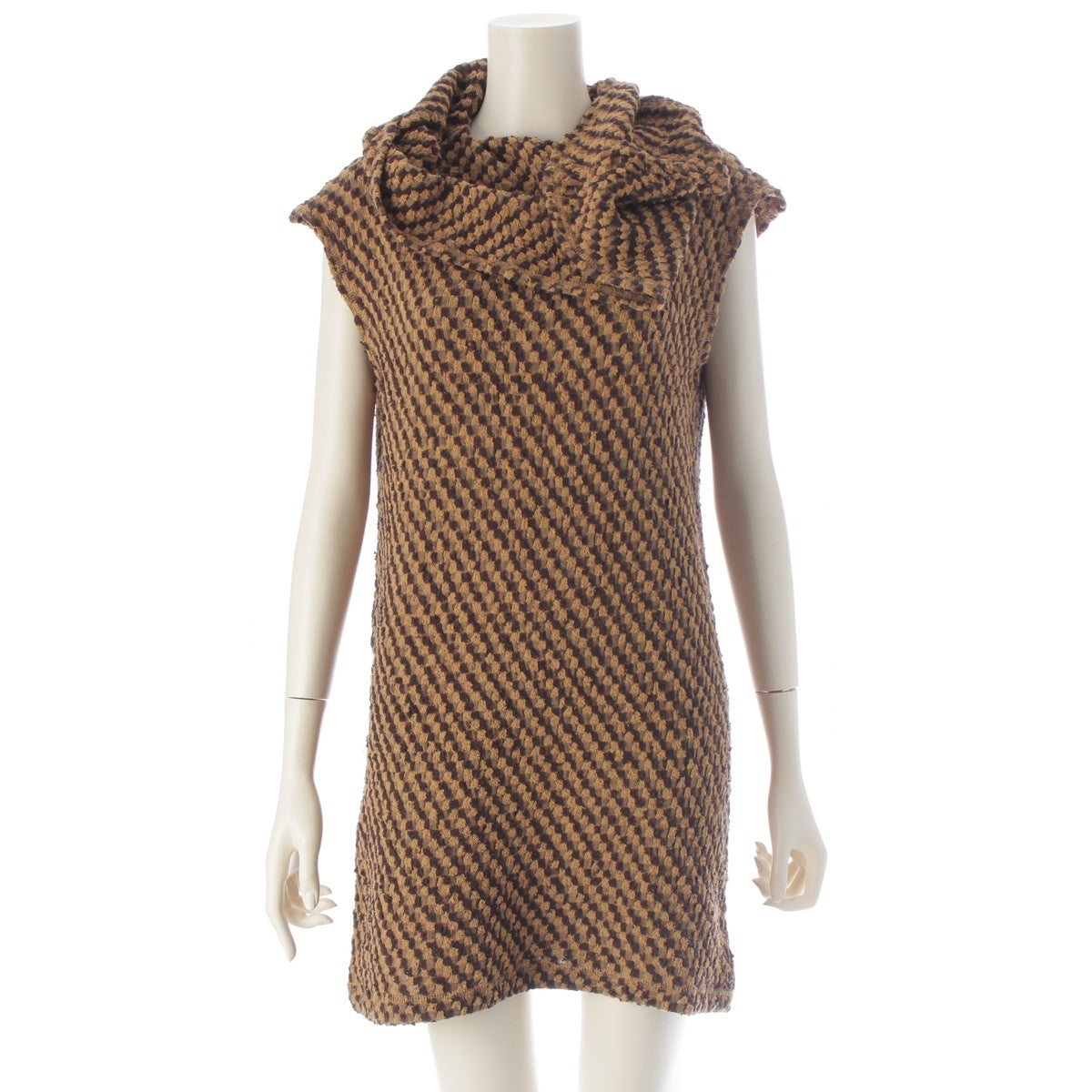 ISSEY MIYAKE cotton Brush tag deformation plane hooded knit one piece Brown beige 9