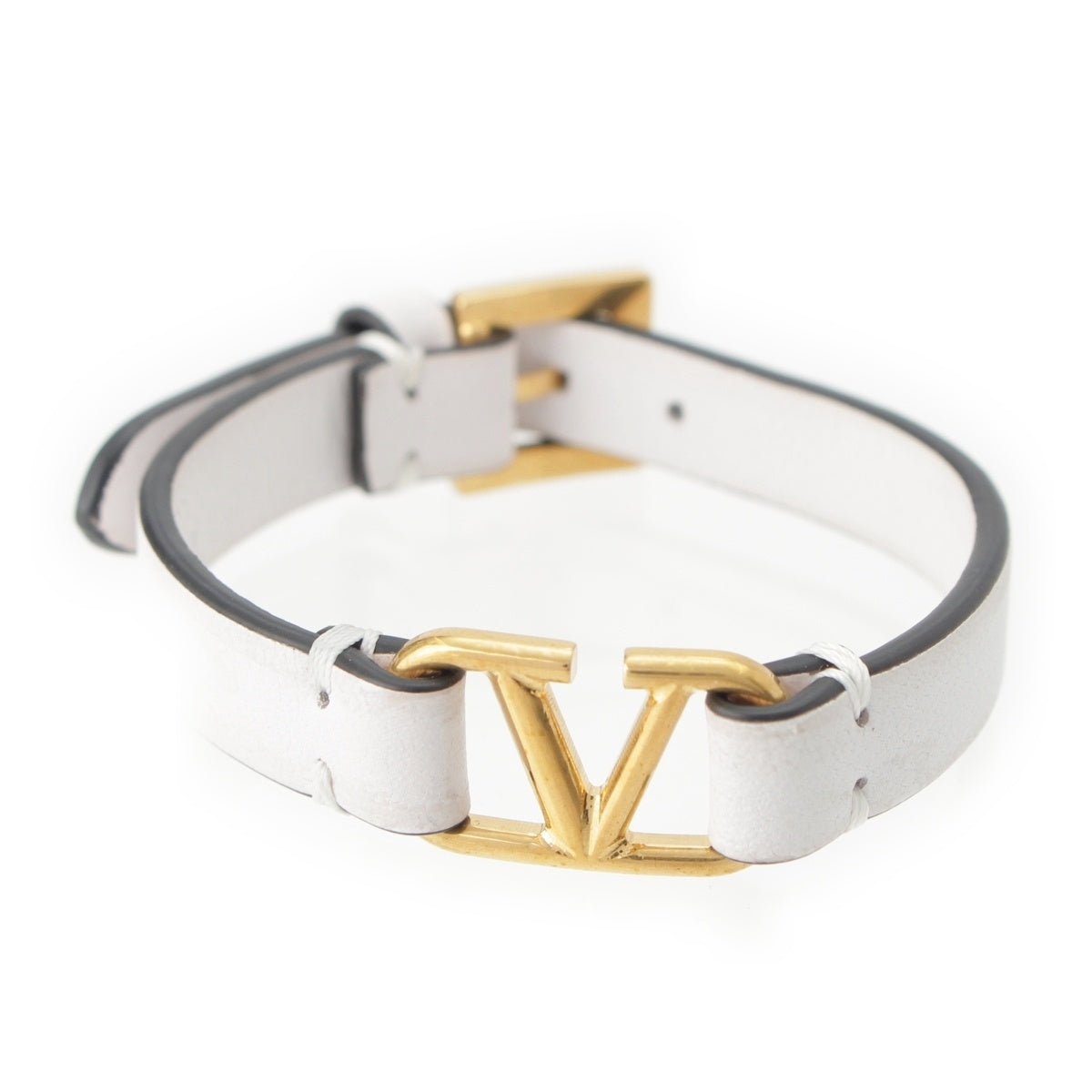 VALENTINO leather V logo bracelet white