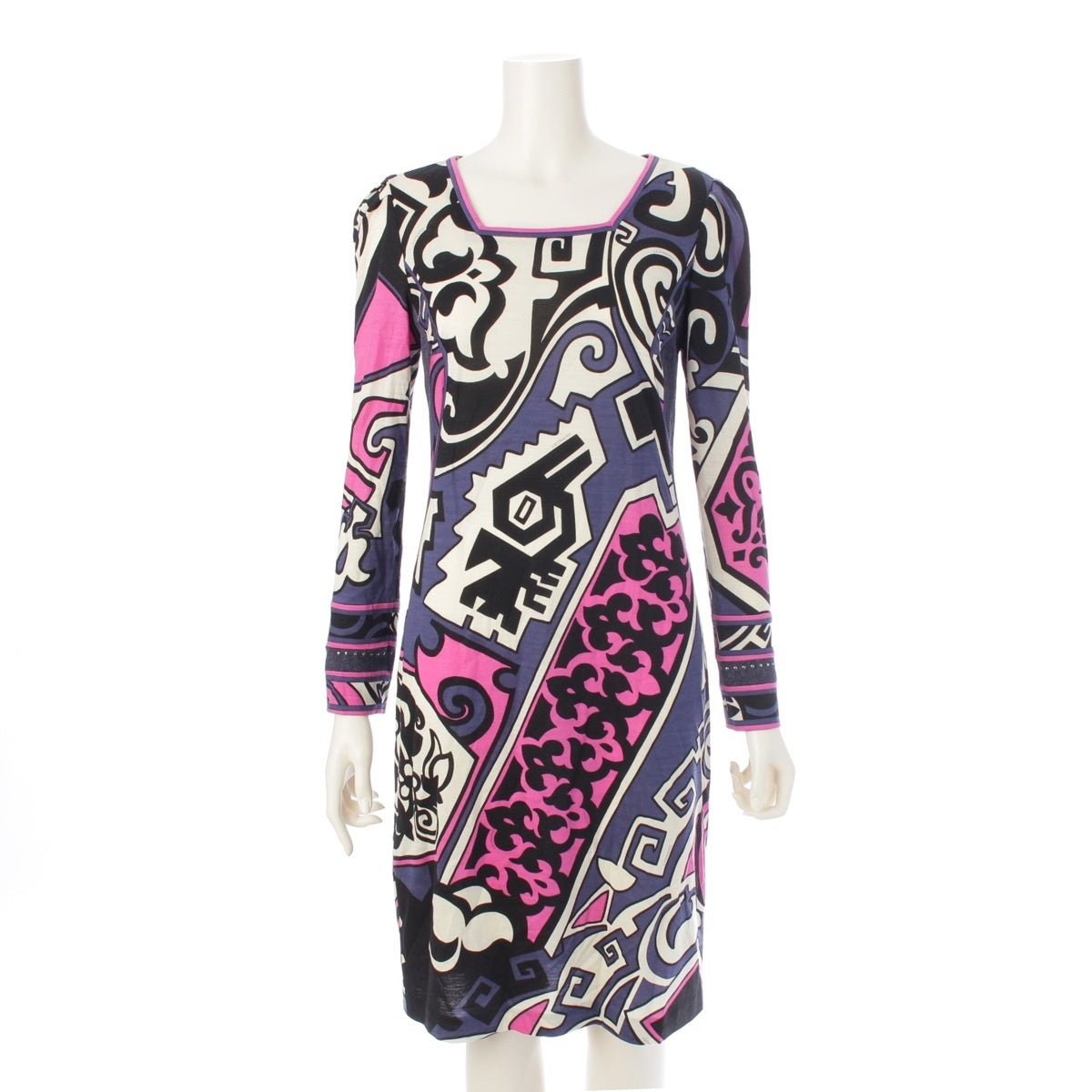 LEONARD wool Square neck one piece dress 0380628 Navy 38