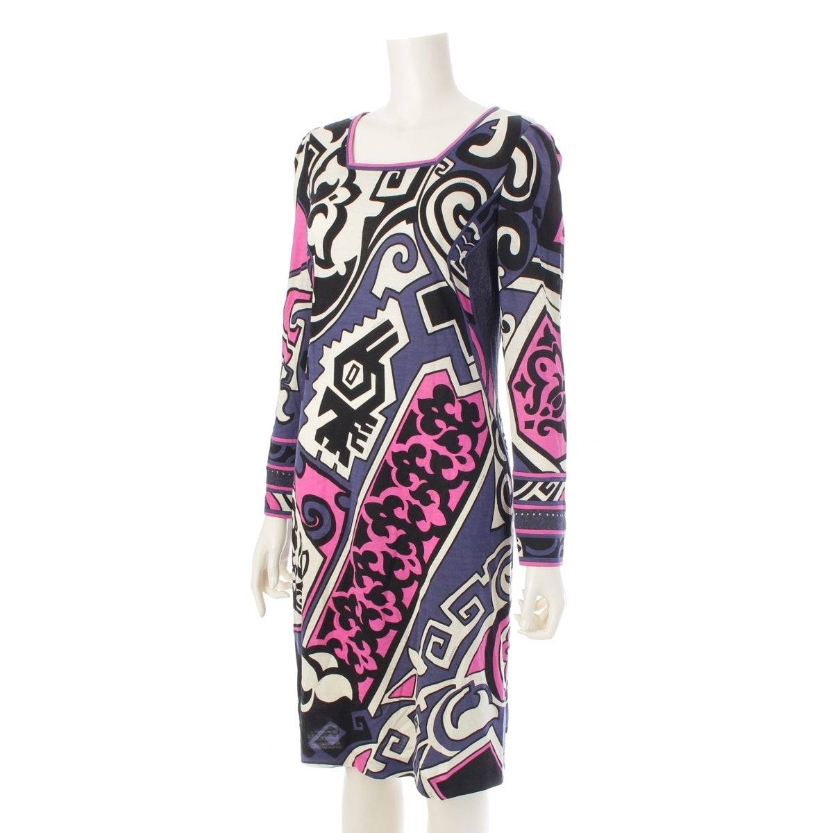 LEONARD wool Square neck one piece dress 0380628 Navy 38