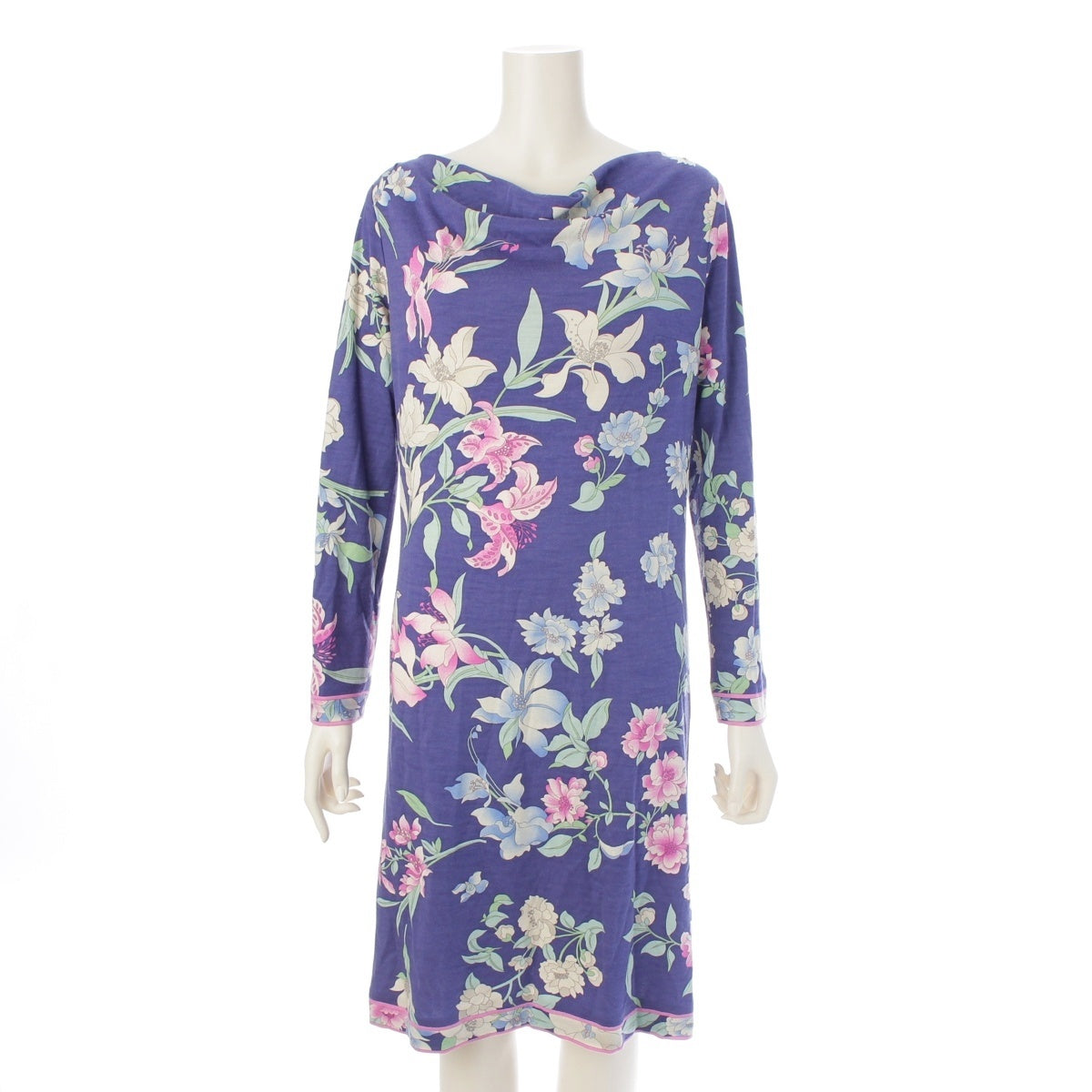 LEONARD Silk blend wool one piece dress 0360631 blue 38