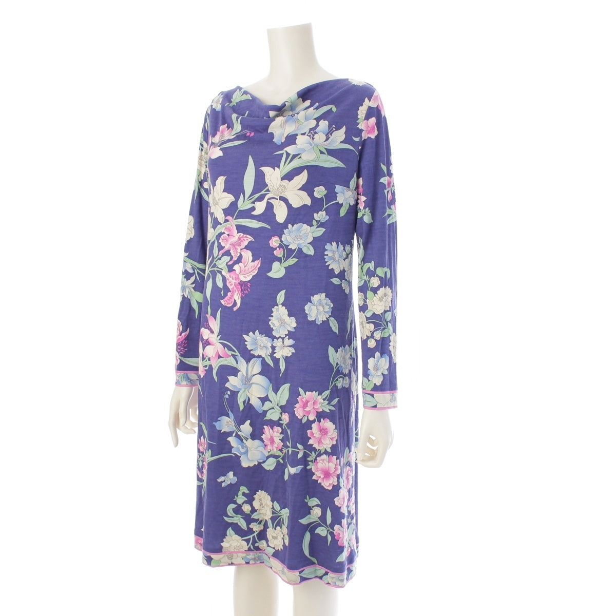 LEONARD Silk blend wool one piece dress 0360631 blue 38