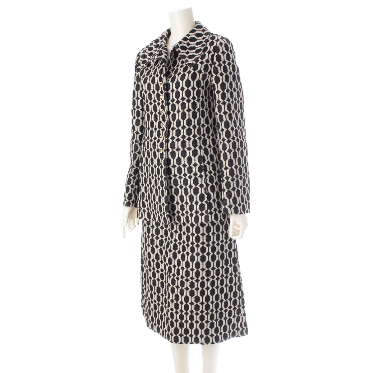 GUCCI wool Tweed jacket Skirt setup 649031／643332 Black x white 38／42