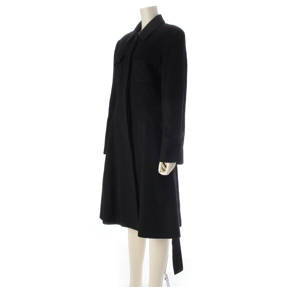 MAX MARA wool cashmere belted long Stainless collar coat black 42