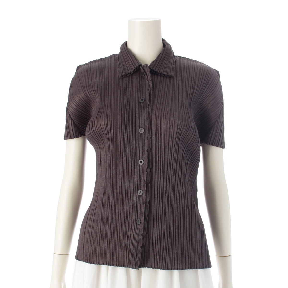PLEATS PLEASE ISSEY Jagged Cutting Short Sleeve Shirt blouse PP51-JJ692 Charcoal gray 3