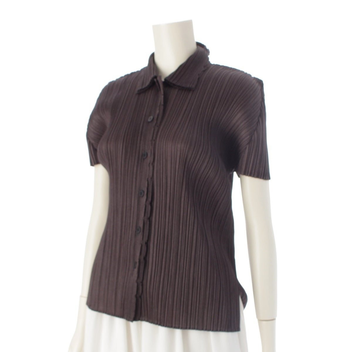 PLEATS PLEASE ISSEY Jagged Cutting Short Sleeve Shirt blouse PP51-JJ692 Charcoal gray 3