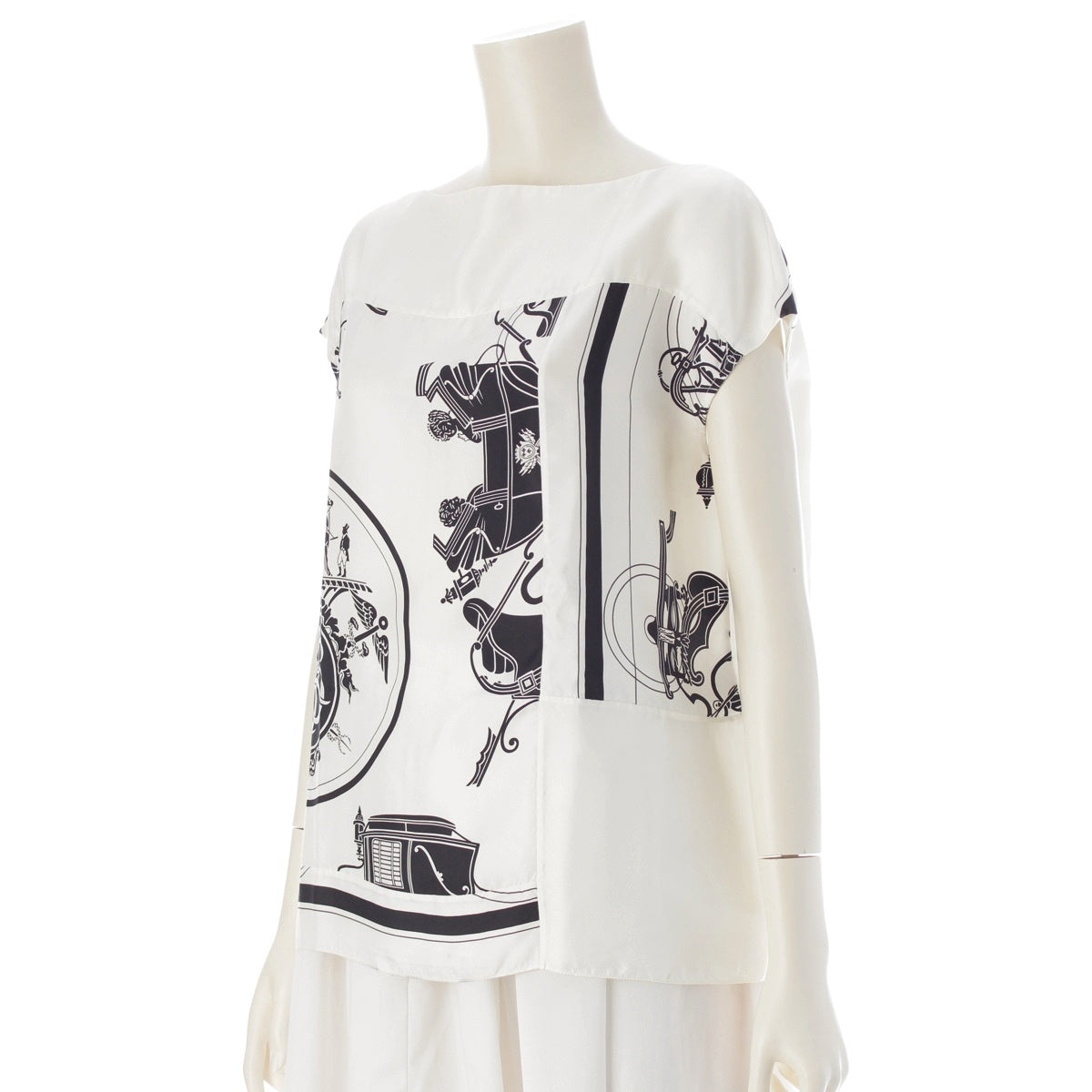 HERMES silk Twill Laine BRIDES de GALA Ceremonial Bridle Sleeveless Shirt blouse tops Ivory 34